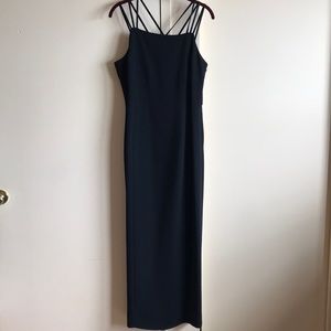 A floor length black dress